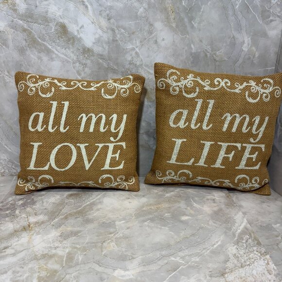 Burlap Pillow Set "All My Love & All My Life" (8x8") Country House Collection - Picture 1 of 6